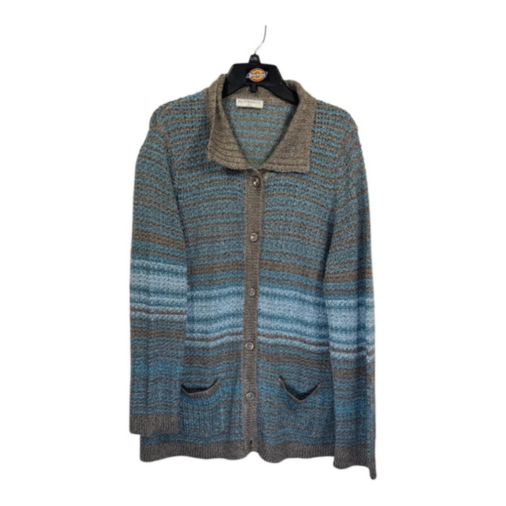 Allison Daley Cradigan Womens Size 2X Blue Brown Striped Button up Collared